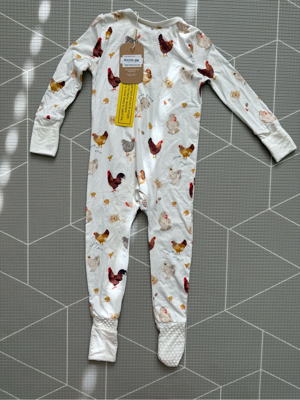 Angel Dear|Baby gender neutral Bamboo White Chicken Print Pajamas footies,Farm• - Picture 4 of 15